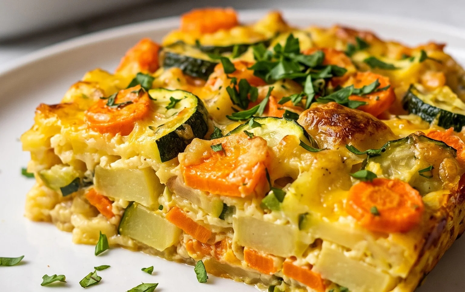 Vegetarischer Kartoffelauflauf mit Zucchini und Karotten