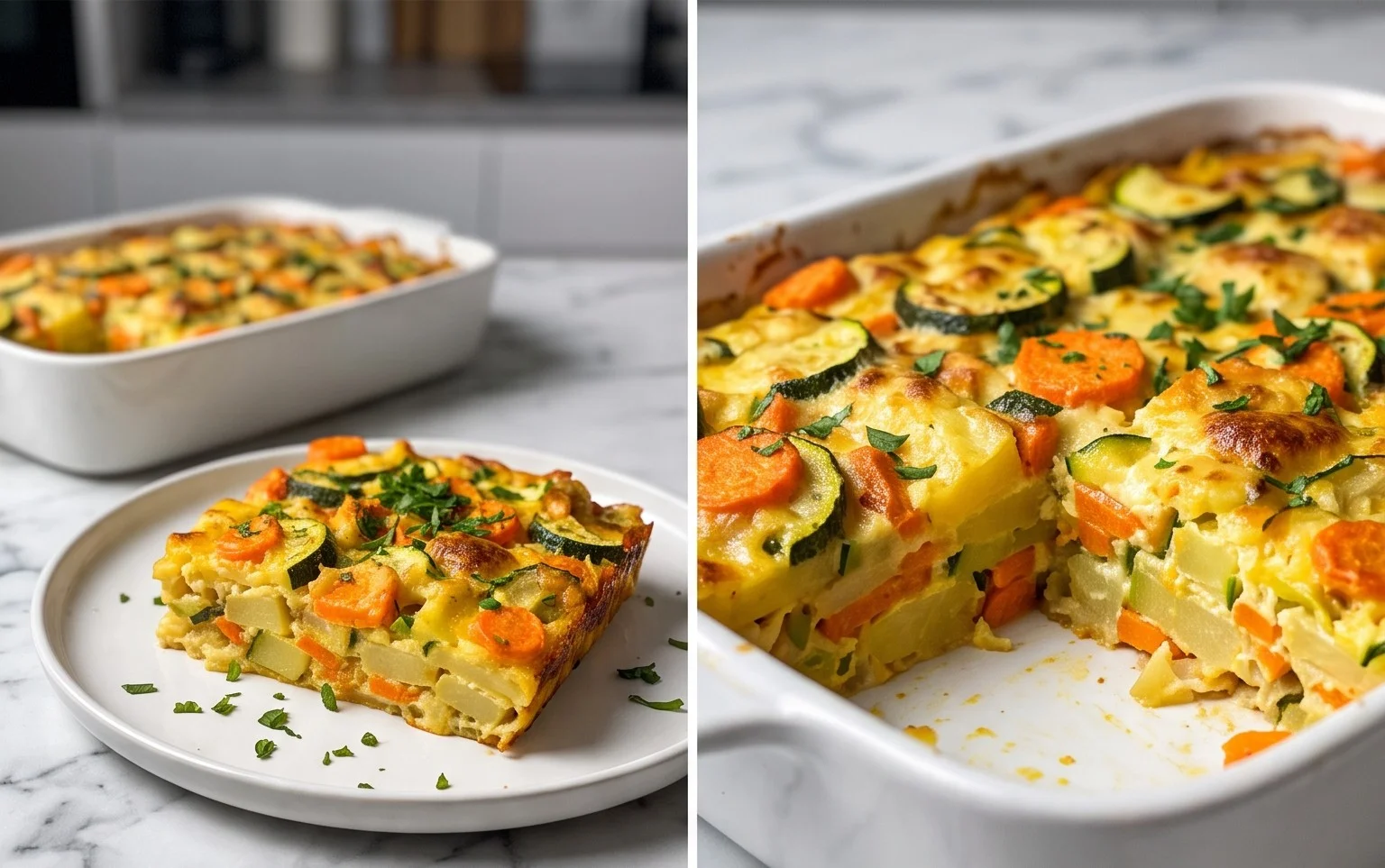 Vegetarischer Kartoffelauflauf: Zucchini & Karotten cremig