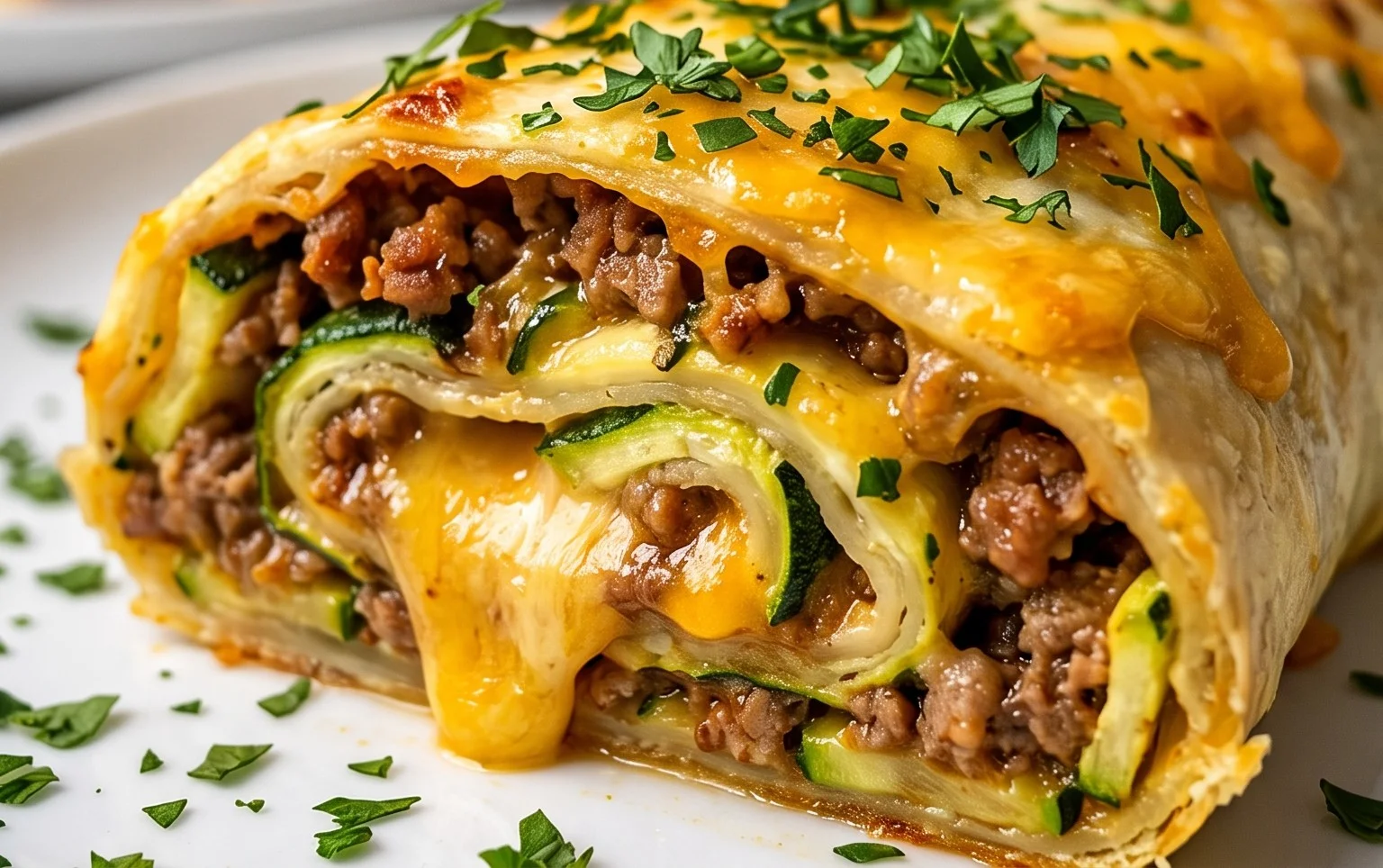 Zucchini-Hackfleisch-Rolle mit Cheddar
