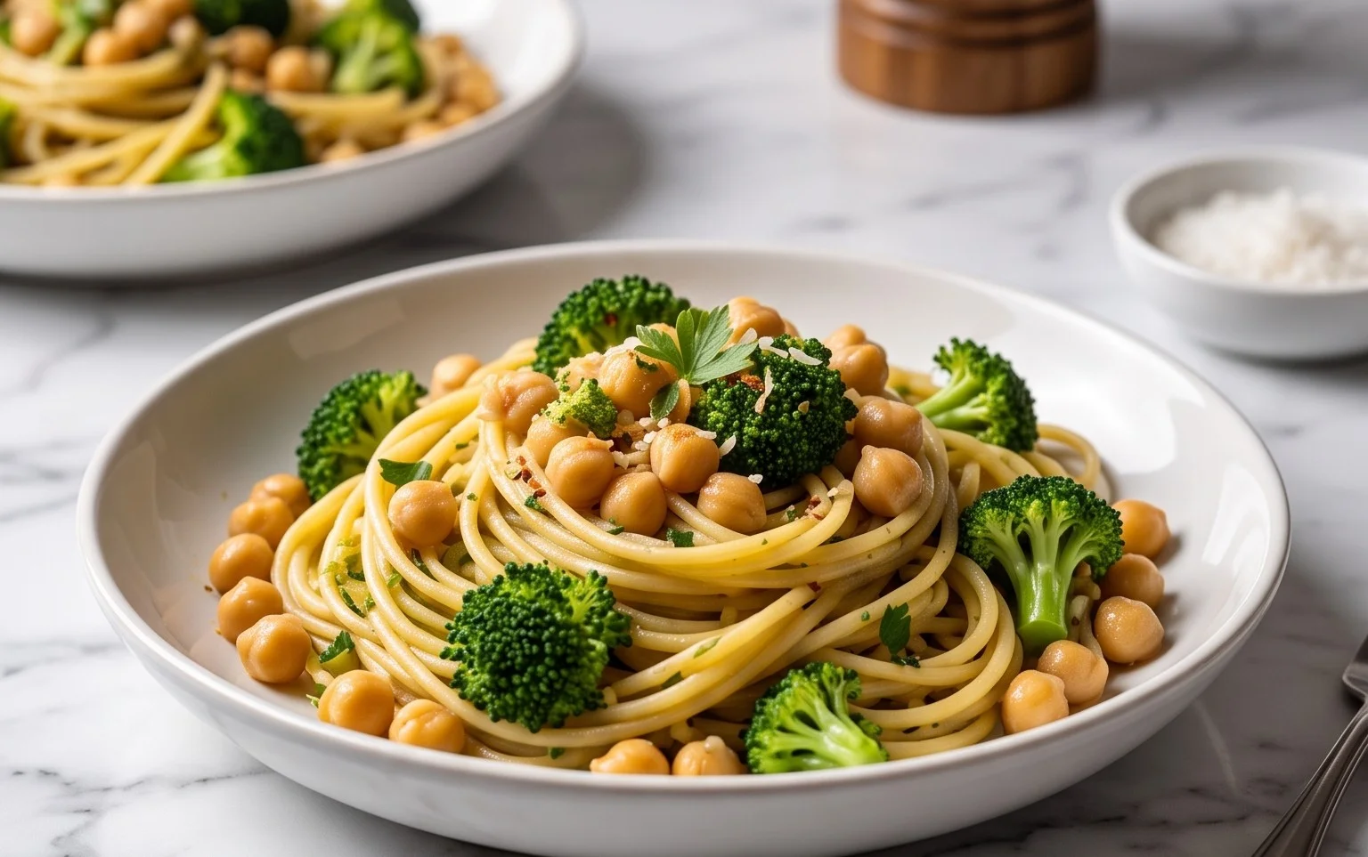 Brokkoli Kichererbsen Pasta: Knoblauch & Olivenöl