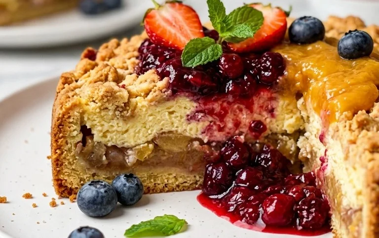 Wie vom Landcafé: Prassel-Bauerntorte mit zweierlei Kompott Rezept
